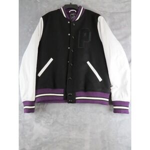 PRPS Varsity Jacket Letterman Wool Blend‎ Black White Quilted Lined Purple L